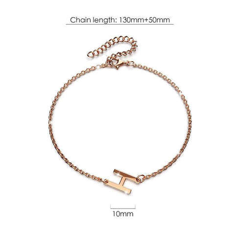 Bold Alphabet Letter Initial Charm Bracelet in Rose Gold Tone